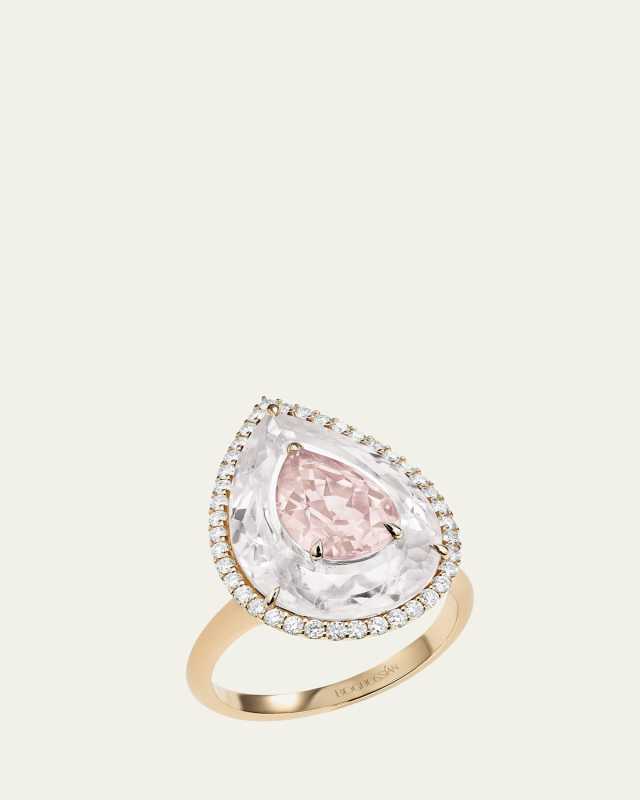 Inlay Shine 18K Rose Gold Morganite and Rock Crystal Ring